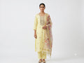 Women's Light Yellow Embroidered Kurta Pant with Floral Printed Dupatta | 3-Piece Ethnic Suit Set