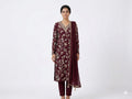 Wine Floral Printed Cotton Kurta Set with Dupatta
