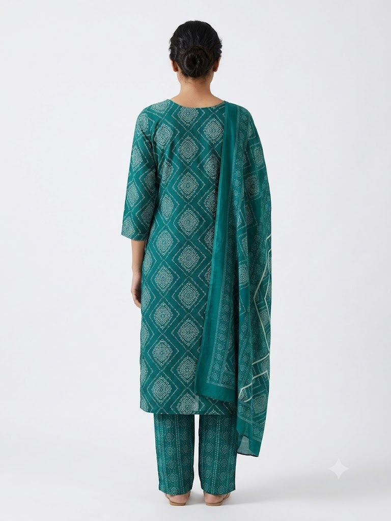 Teal Jacquard Cotton Kurta Set with Dupatta
