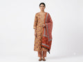 Mustard Floral Printed Cotton Kurta Set with Rust Dupatta