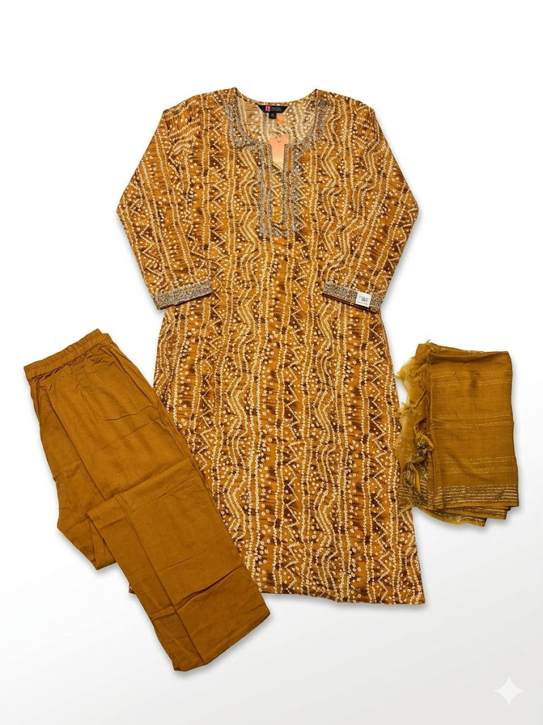 Mustard Paisley Printed Cotton Kurta Set with Dupatta