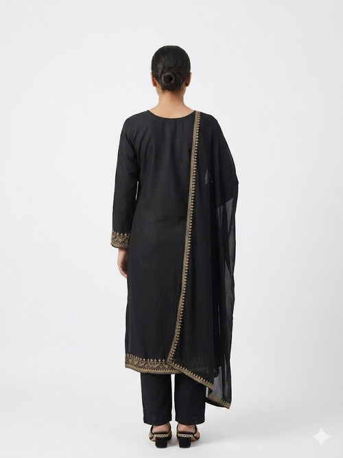Black Embroidered Cotton Kurta Set with Pants