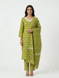 Women Lime Green Floral Printed Kurta Set with Dupatta & Pants | Ethnic Daily Wear Suit Set
