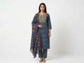 Women Indigo Blue Printed Kurta Set with Contrast Dupatta & Pants | Festive Ethnic Wear