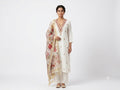 Women Off-White Embroidered Straight Kurta with Pants & Floral Printed Dupatta | Ethnic Kurta Set (3-Piece)
