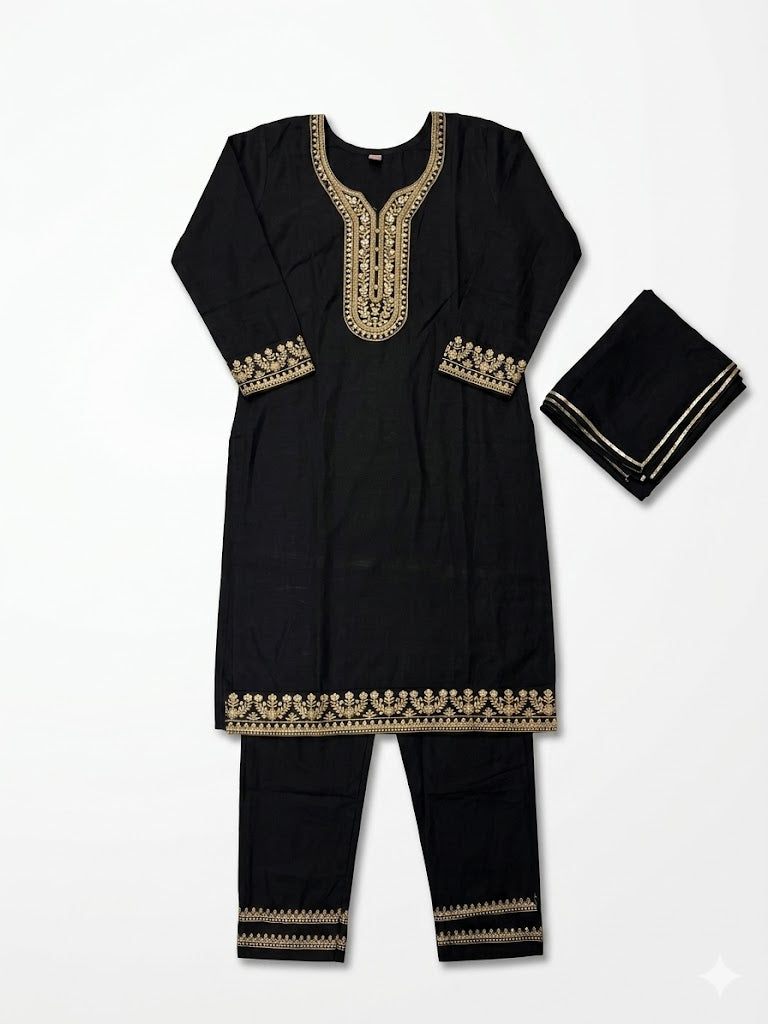 Black Embroidered Cotton Kurta Set with Pants