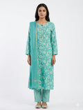 Aqua Blue Floral Printed Cotton Kurta Set with Dupatta