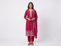 Women's Rani Pink Embroidered Kurta Pant with Solid Chiffon Dupatta | 3-Piece Ethnic Suit Set