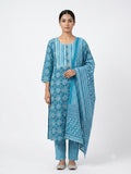 Sky Blue Floral Printed Cotton Kurta Set with Dupatta
