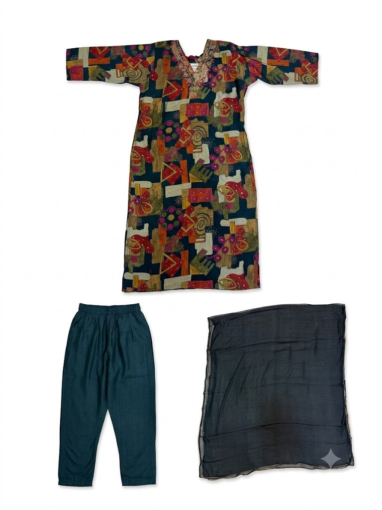 Multicolor Patchwork Printed Cotton Kurta Set with Dupatta  Category