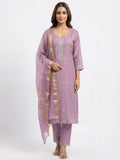 Lavender Embroidered Cotton Kurta Set with Organza Dupatta