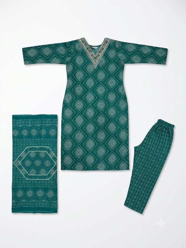 Teal Jacquard Cotton Kurta Set with Dupatta