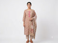 Peach Floral Printed Cotton Kurta Set with Dupatta