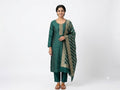 Women Teal Green Woven Straight Kurta with Pants & Dupatta | Ethnic Kurta Set (3-Piece)