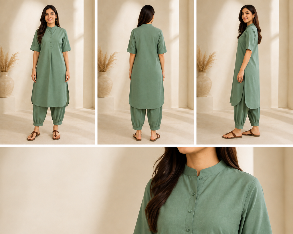 Women's Kurta Set – Mandarin Collar & Cuffed Pants