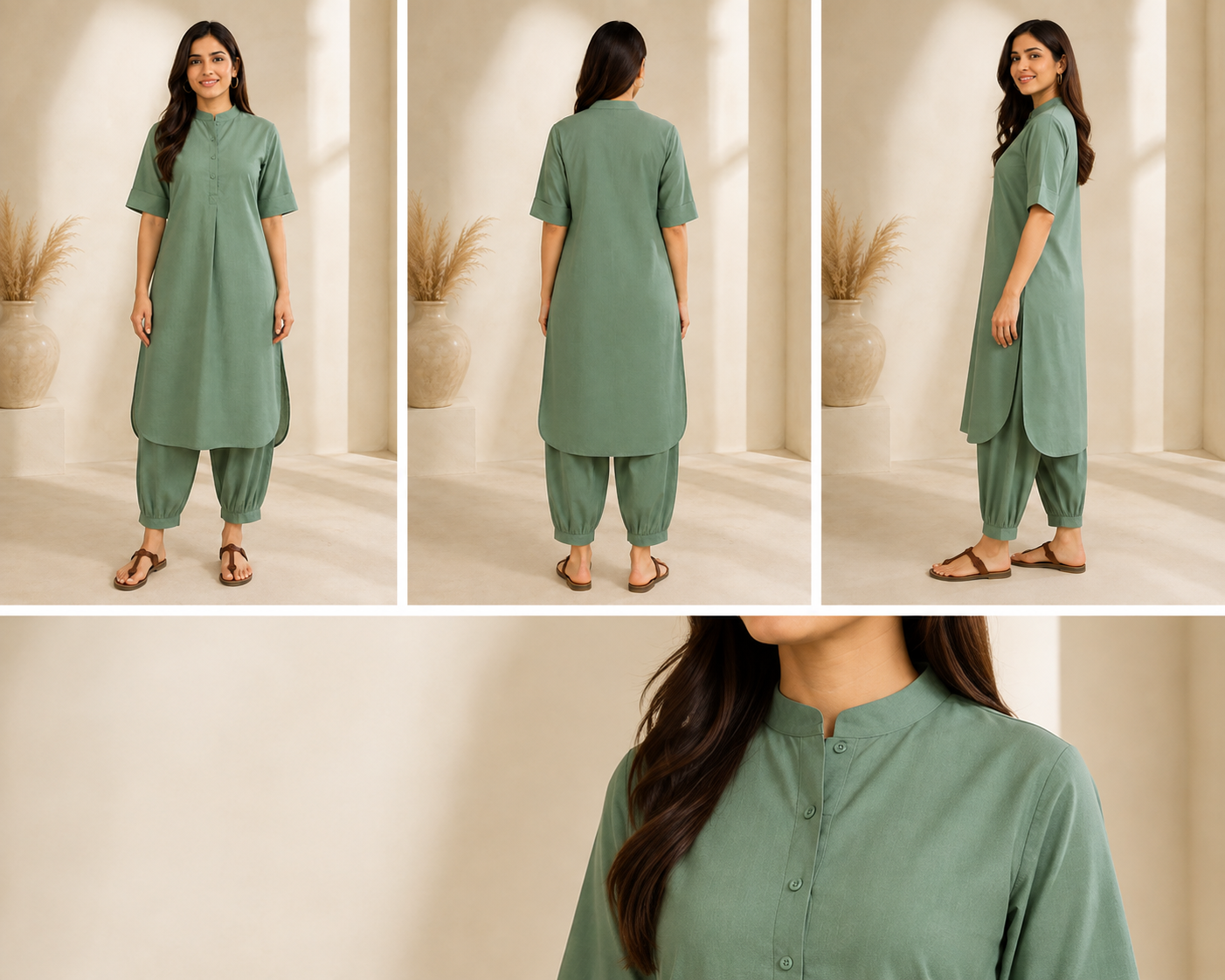 Women's Kurta Set – Mandarin Collar & Cuffed Pants