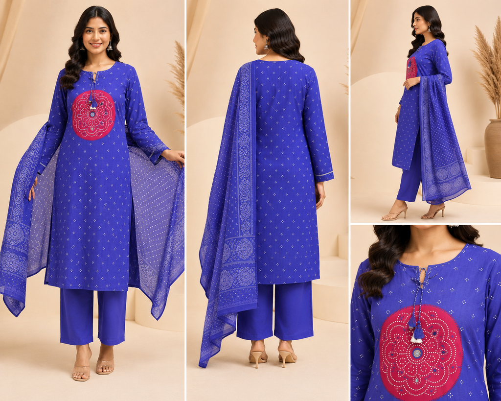Printed Women’s Kurta Set – Floral 3-Piece Set