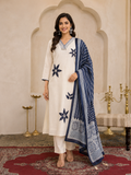 Ivory Floral Printed Women's Kurta Set – Navy Dupatta