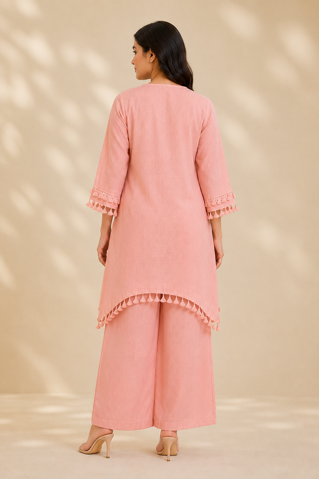 Pink Embroidered Women's Short Kurti Set – Cotton Slub