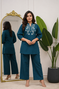 Teal Floral Embroidered Women's Kurta Pant Set
