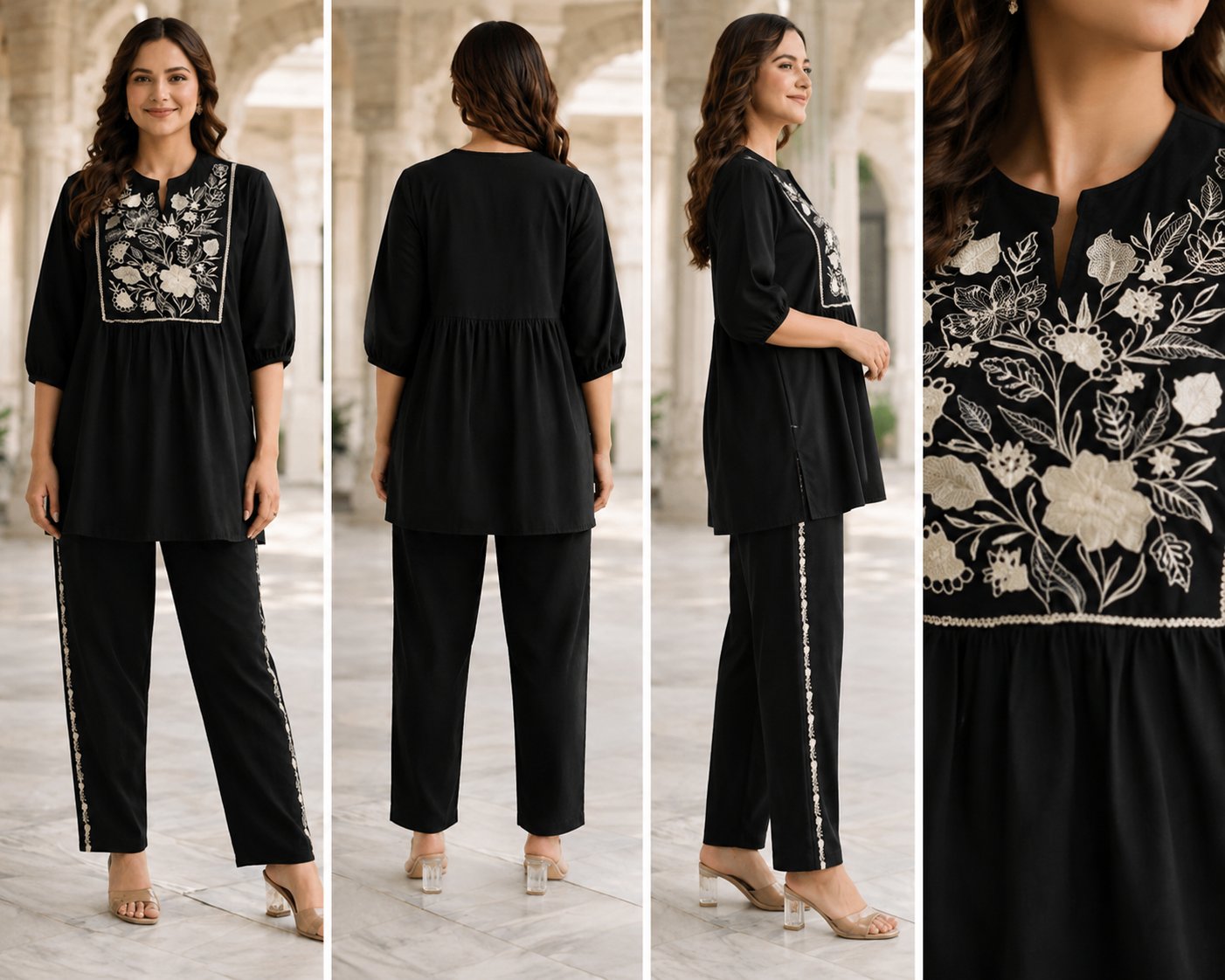 Floral Embroidered Women's Short Kurti Pant Set – Elegant Ethnic Co-Ord