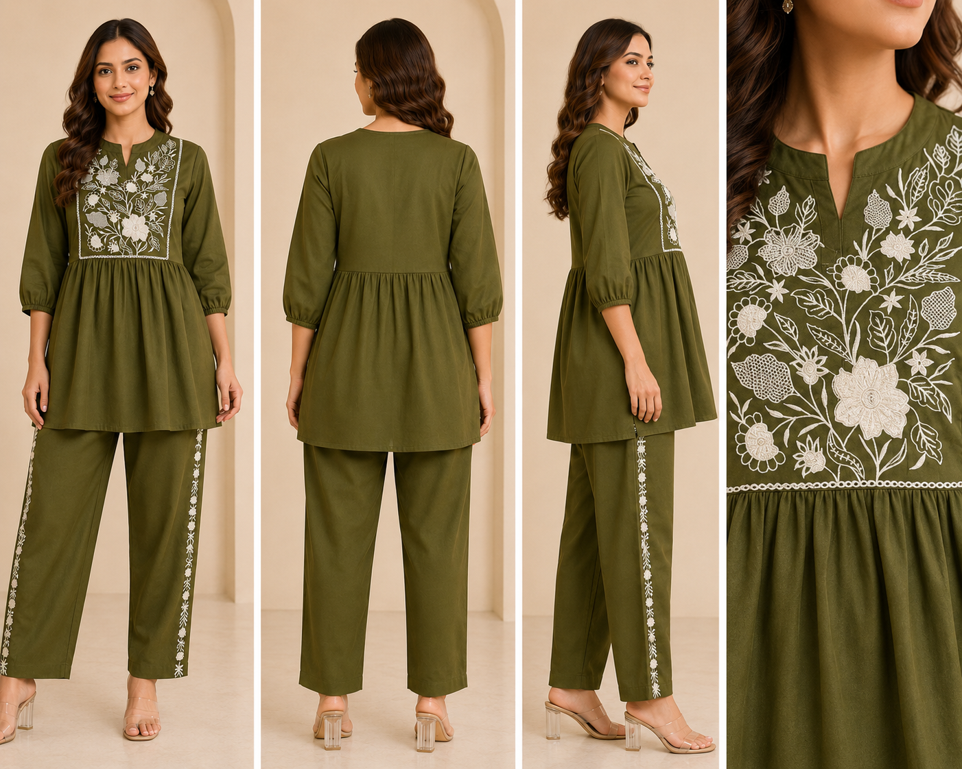 Floral Embroidered Women's Short Kurti Pant Set – Elegant Ethnic Co-Ord