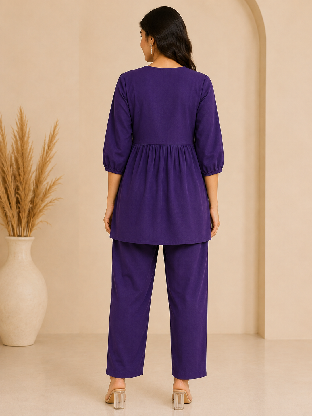 Floral Embroidered Women's Short Kurti Pant Set – Elegant Ethnic Co-Ord