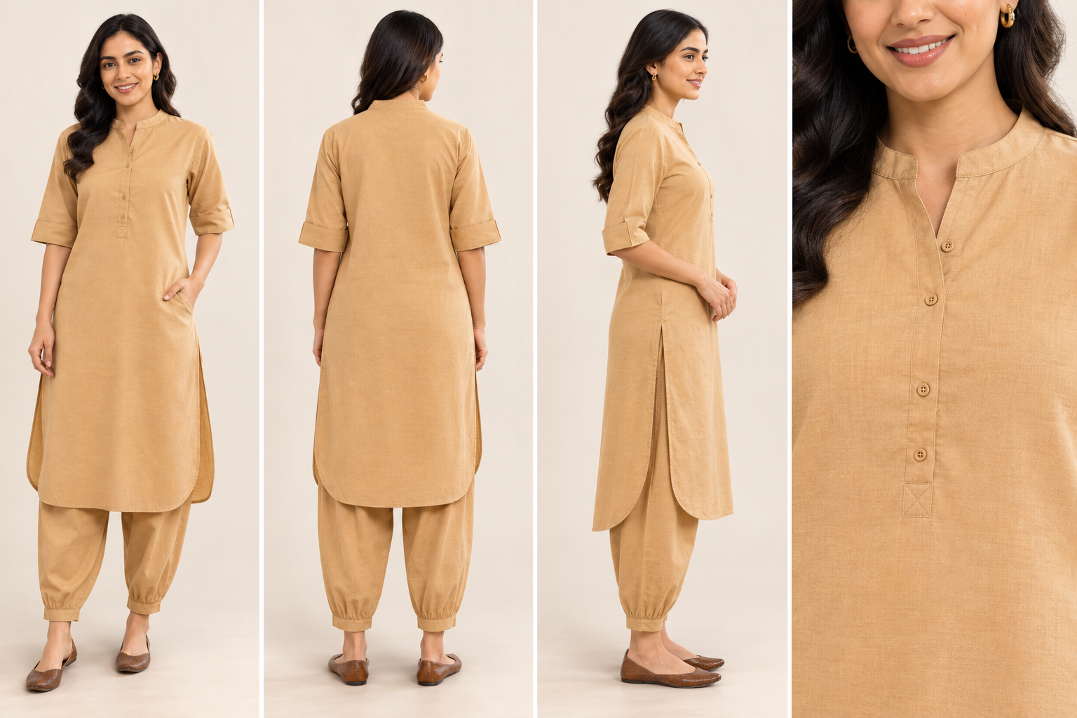 Women's Kurta Set – Mandarin Collar & Cuffed Pants