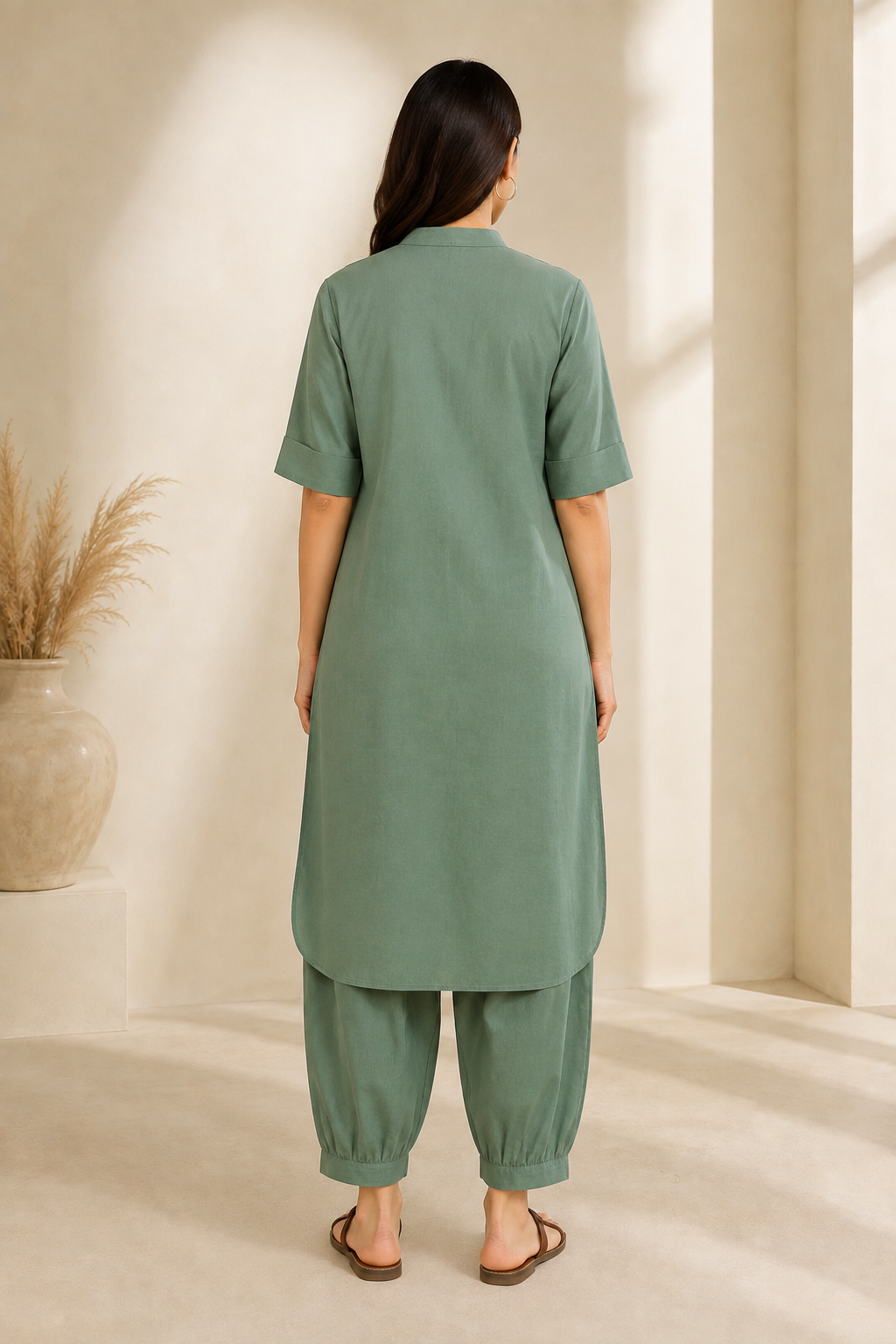 Women's Kurta Set – Mandarin Collar & Cuffed Pants
