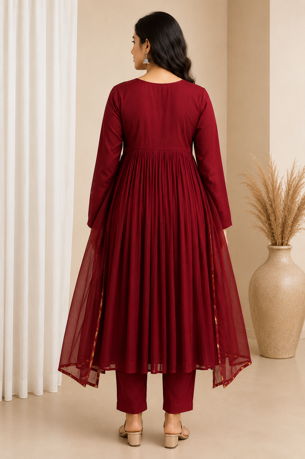 Embroidered Women's Anarkali Kurta Set – Tassel Detail