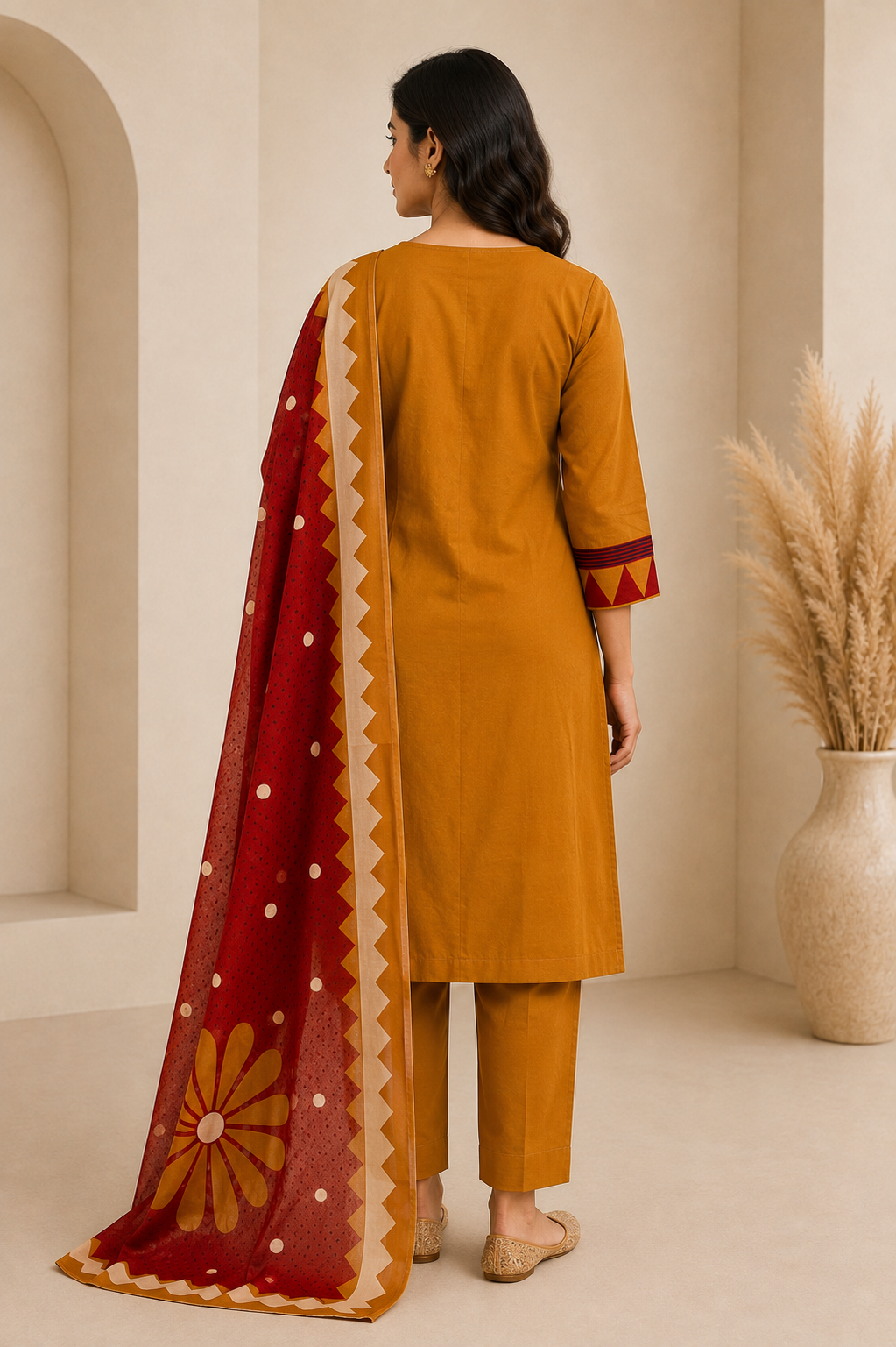 Printed Women's Kurta Set – Maroon Dupatta