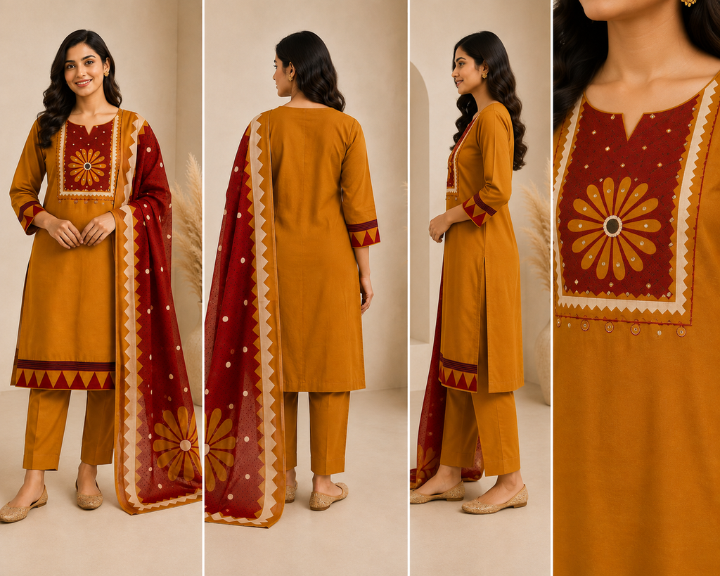 Printed Women's Kurta Set – Maroon Dupatta