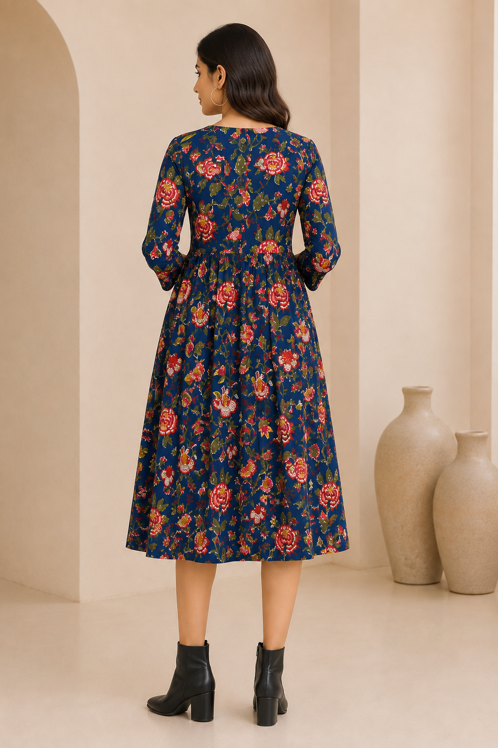 Floral Printed Women's Flared Kurti – Button Detail