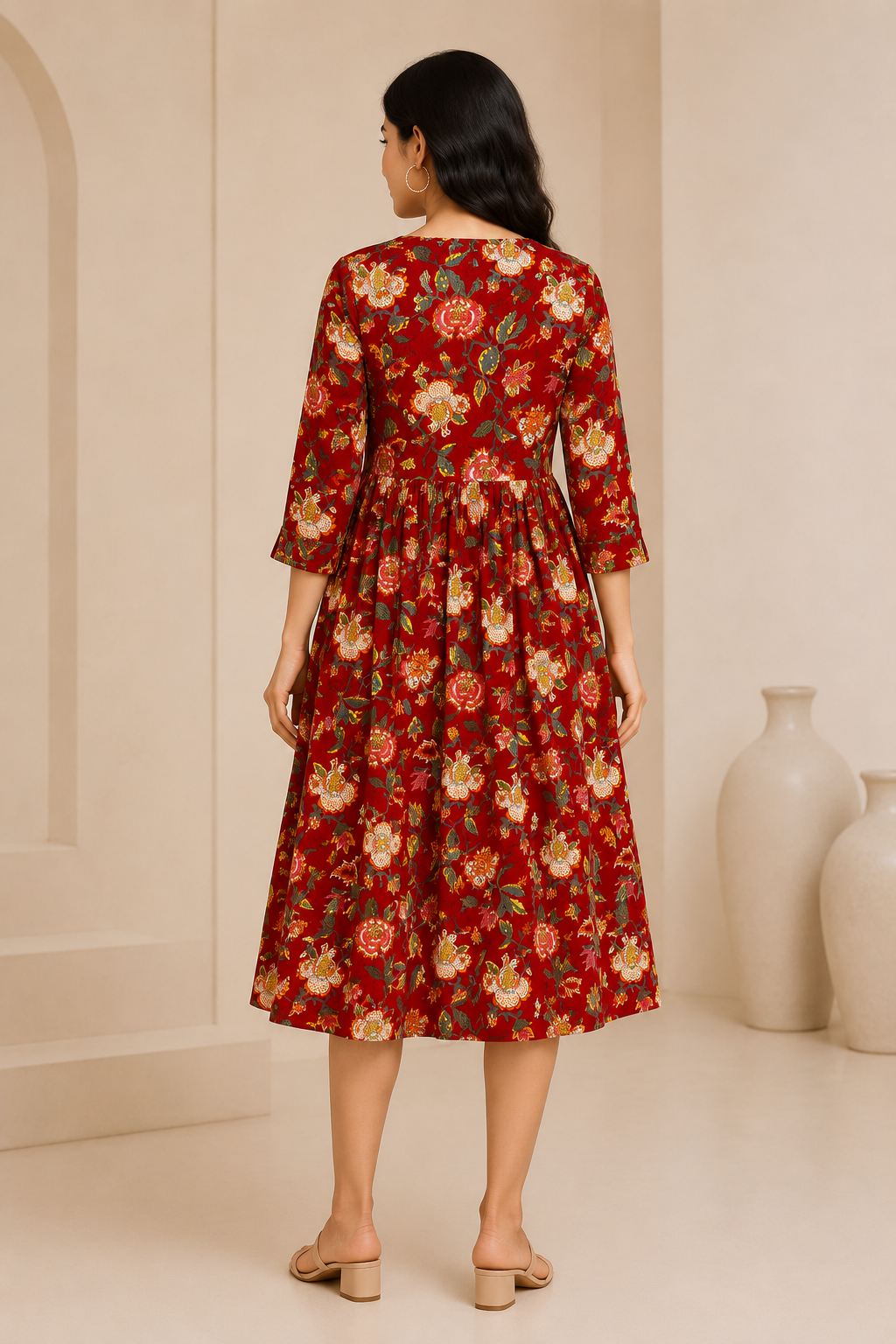 Floral Printed Women's Flared Kurti – Button Detail