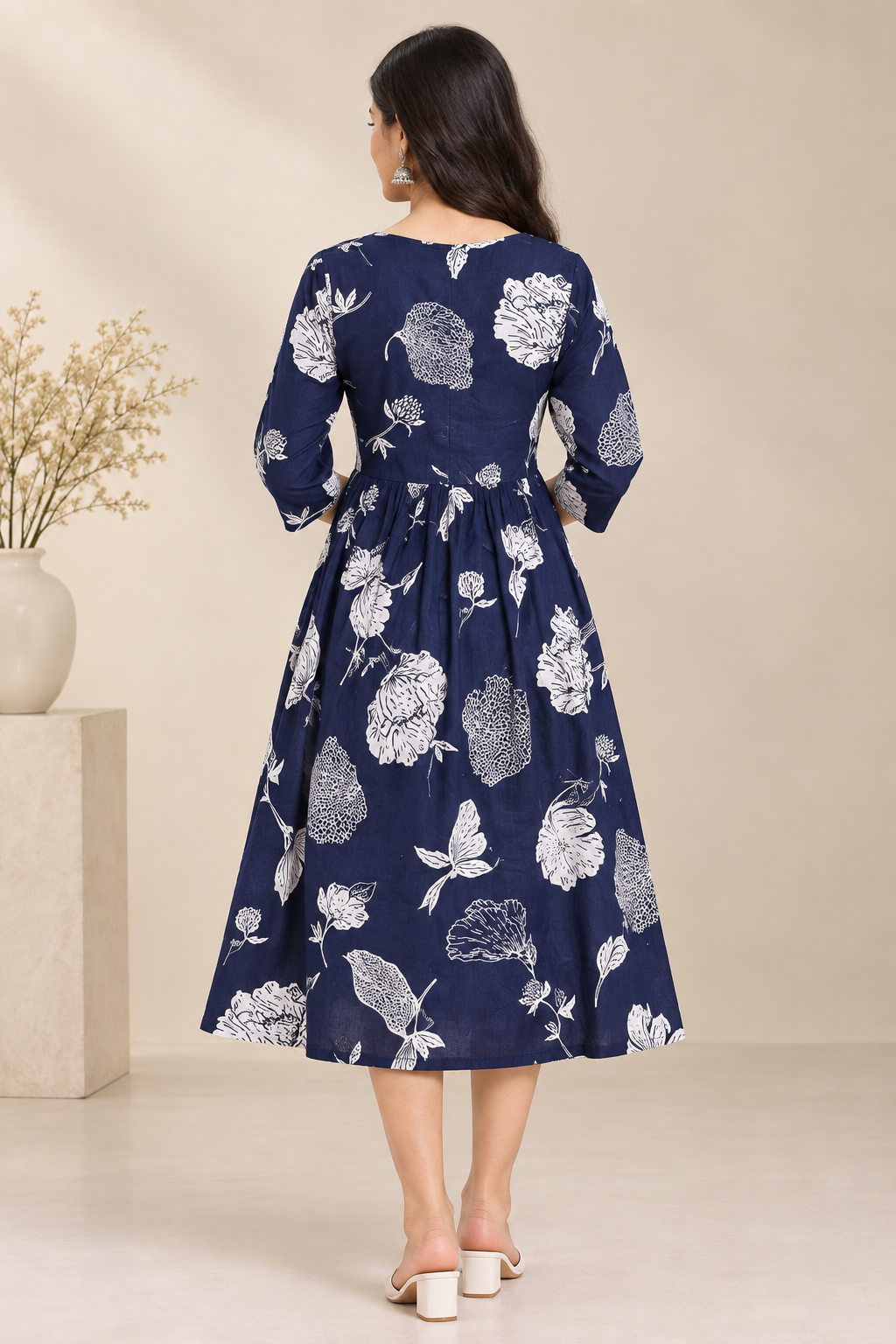 Floral Printed Women's Flared Kurti – Button Detail