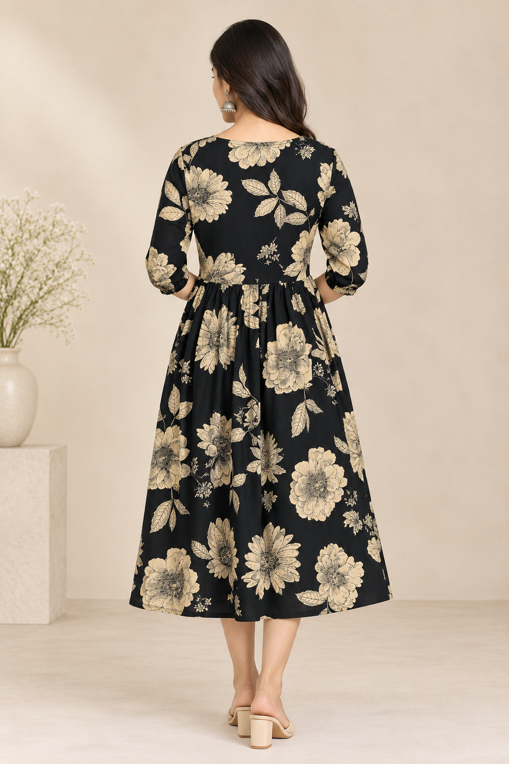 Floral Printed Women's Flared Kurti – Button Detail