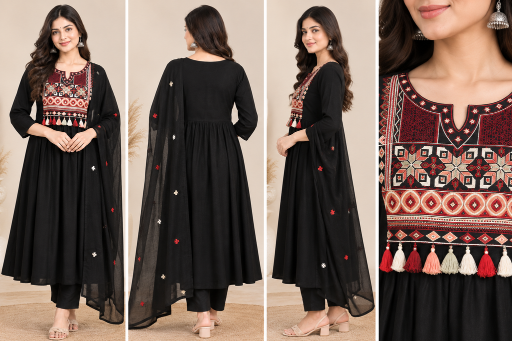 Embroidered Women's Anarkali Kurta Set with Dupatta