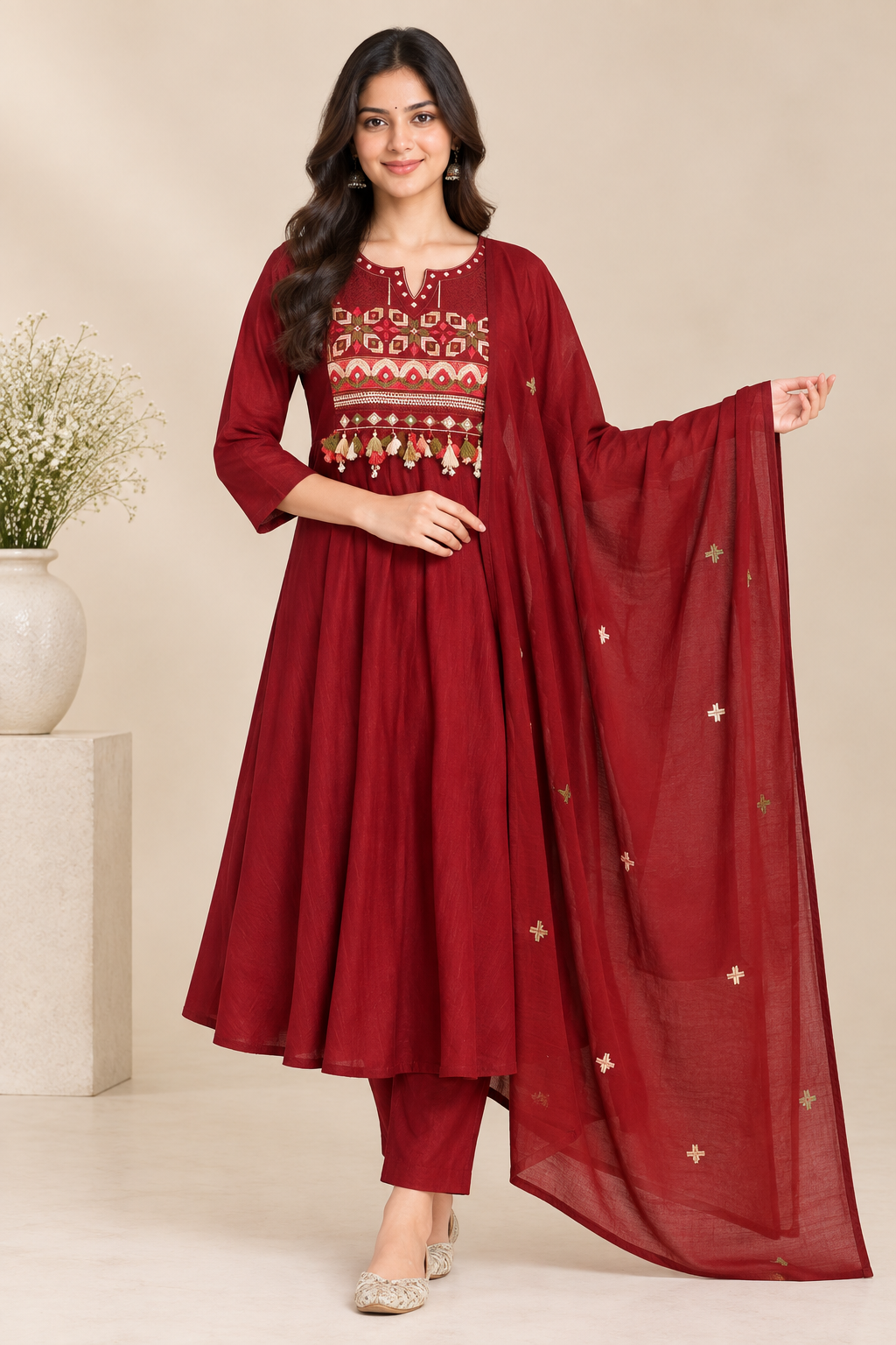 Embroidered Women's Anarkali Kurta Set with Dupatta
