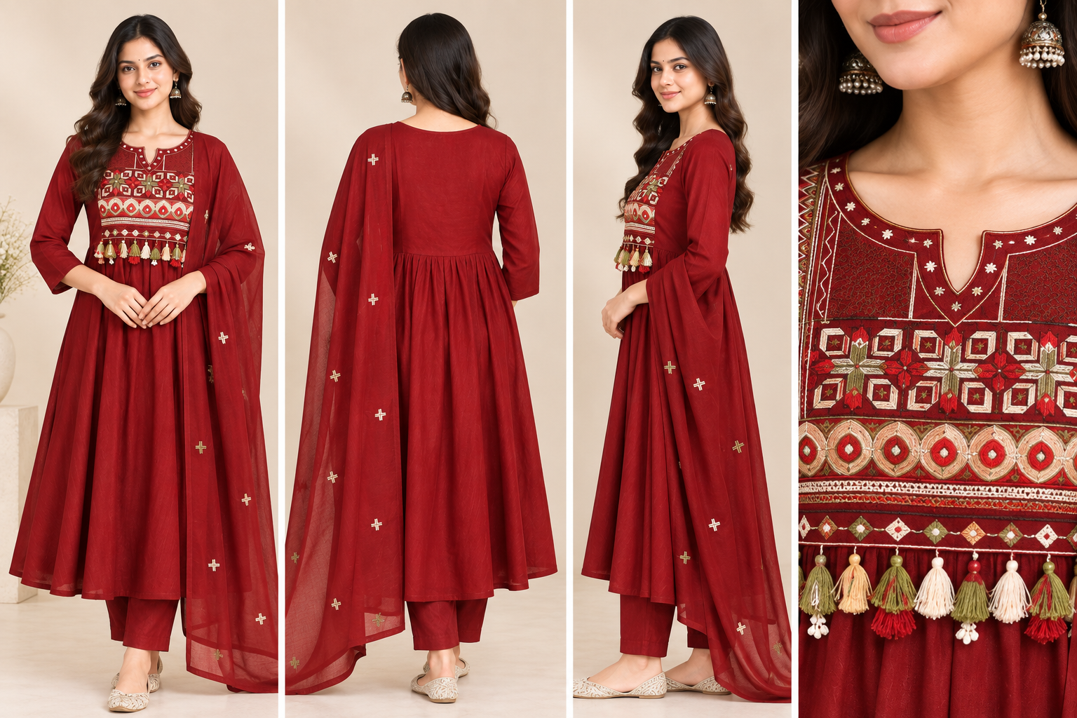 Embroidered Women's Anarkali Kurta Set with Dupatta