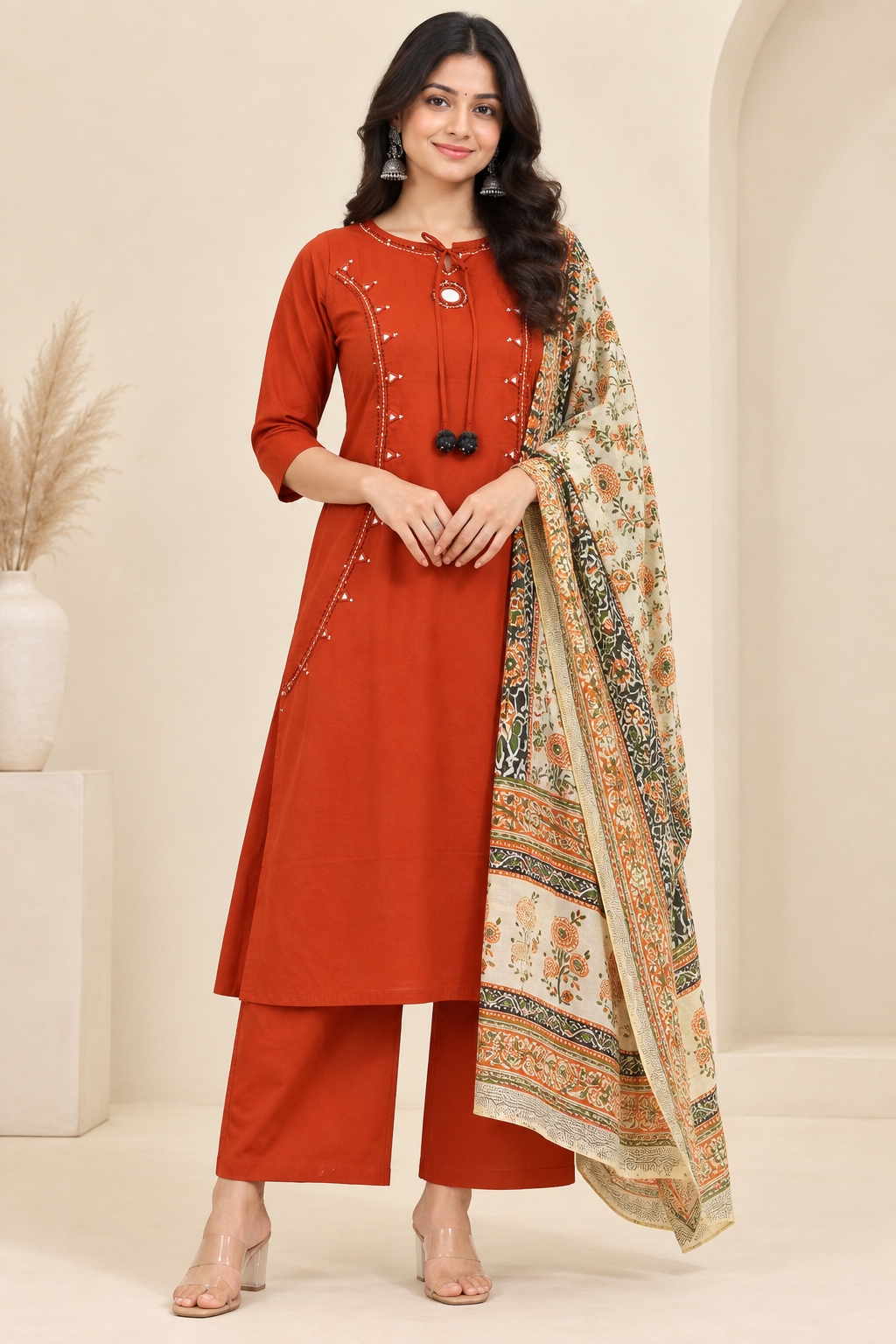 Women's Kurta Pant Set – Printed Dupatta Detail