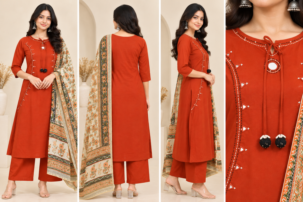 Women's Kurta Pant Set – Printed Dupatta Detail