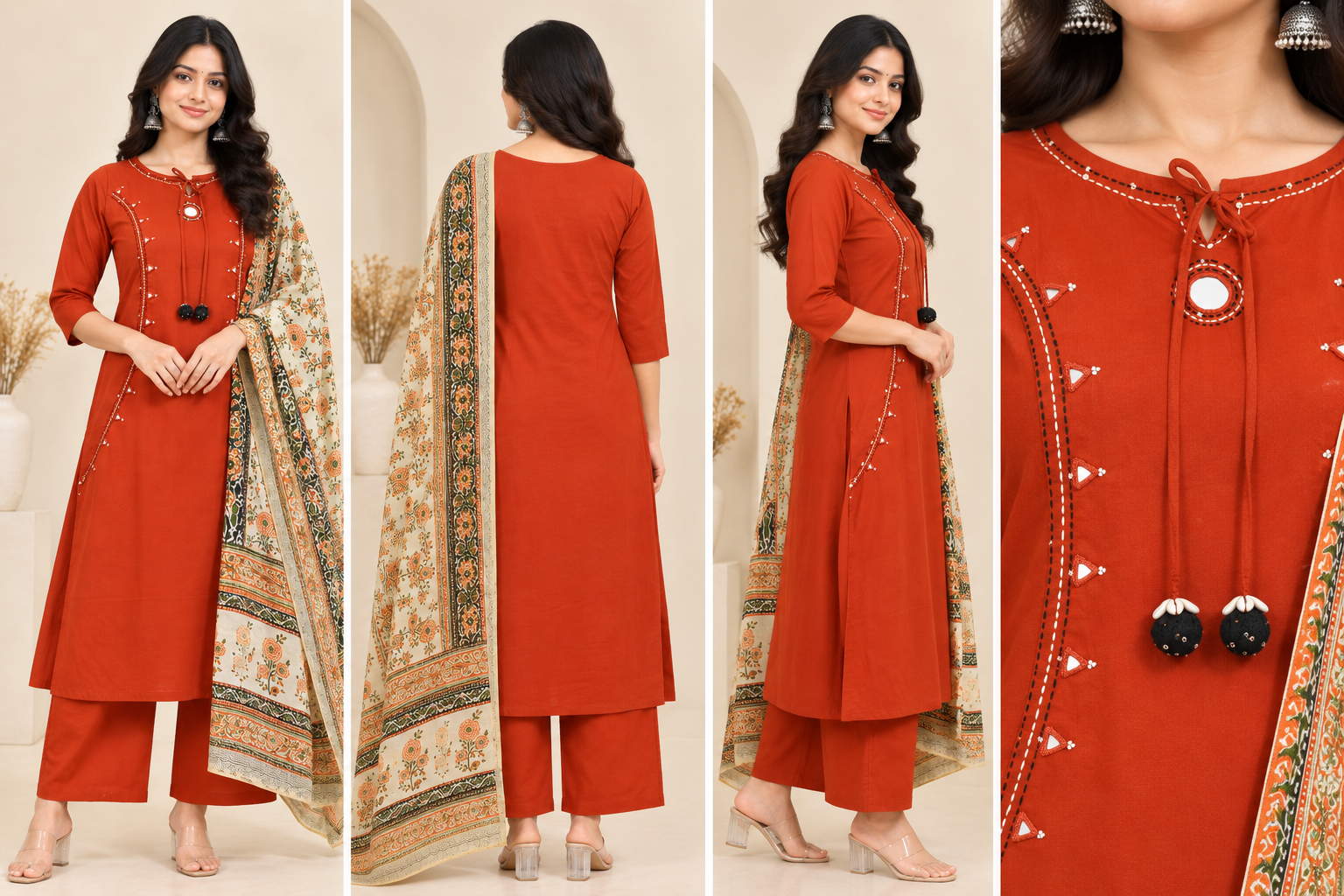 Women's Kurta Pant Set – Printed Dupatta Detail