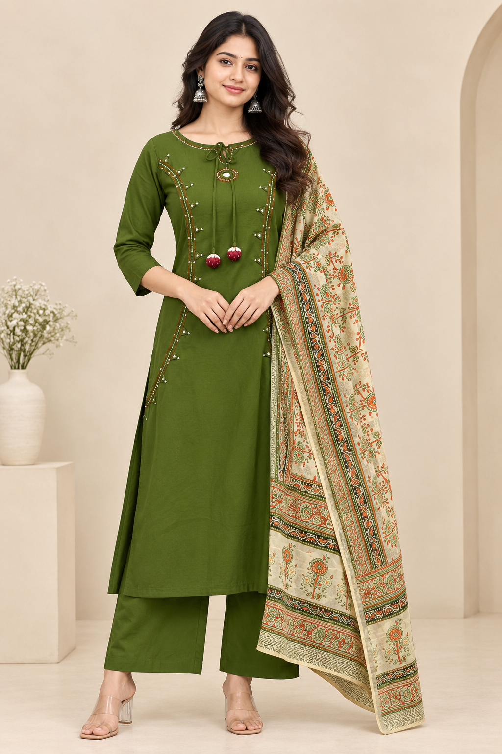 Women's Kurta Pant Set – Printed Dupatta Detail