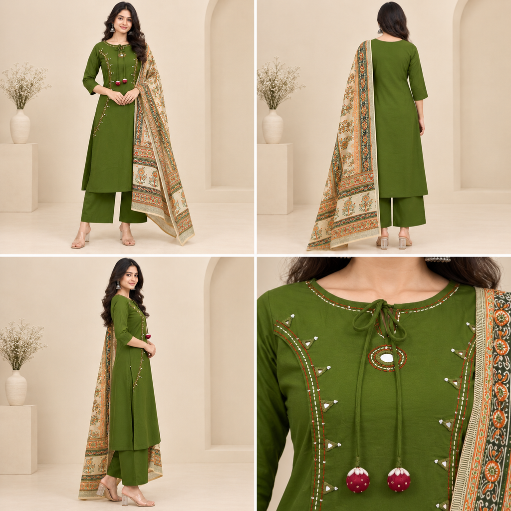 Women's Kurta Pant Set – Printed Dupatta Detail