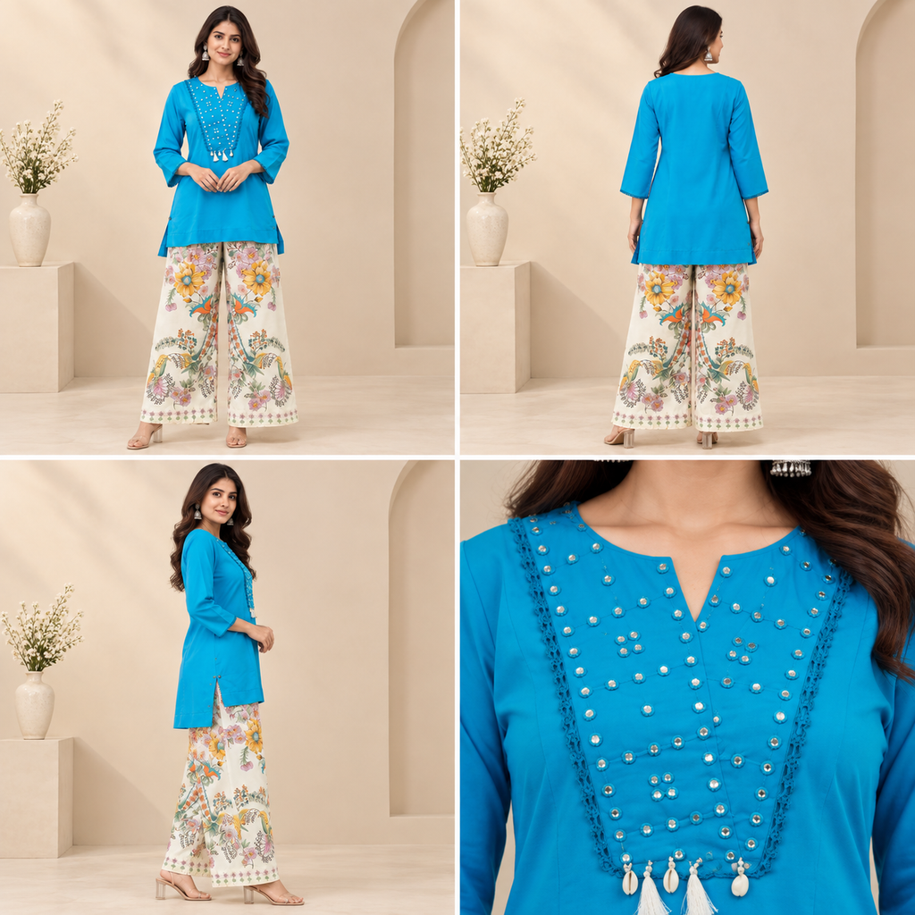 Mirror Work Women's Short Kurti – Tassel Detail