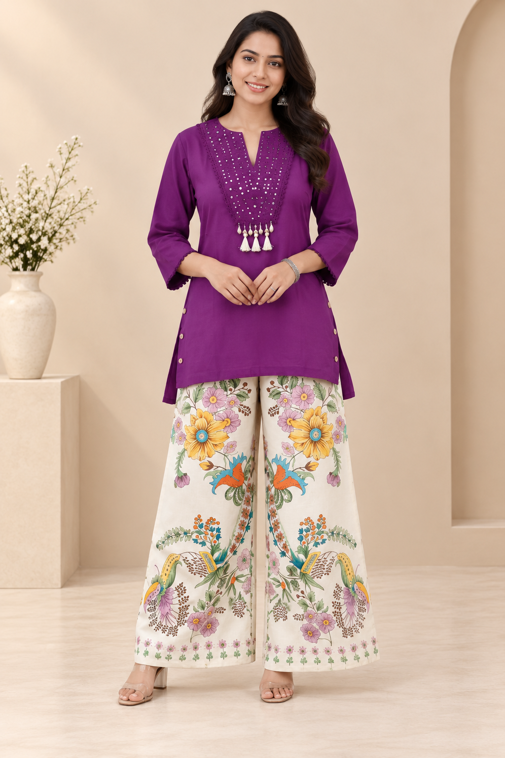 Mirror Work Women's Short Kurti – Tassel Detail