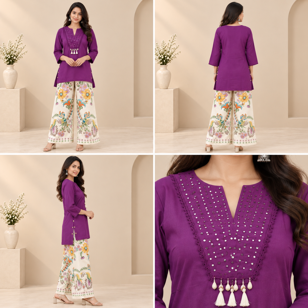 Mirror Work Women's Short Kurti – Tassel Detail