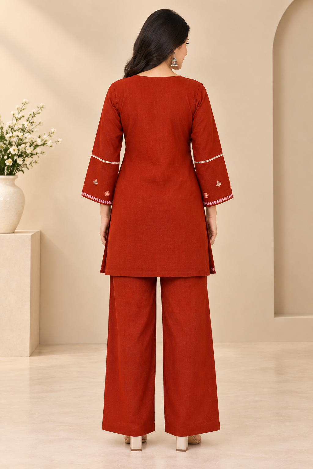 Floral Embroidered Women's Short Kurti Set