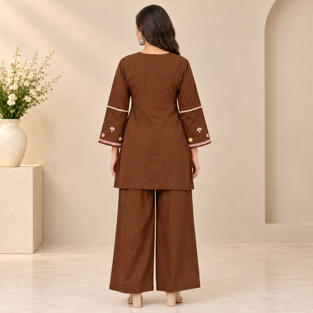 Floral Embroidered Women's Short Kurti Set