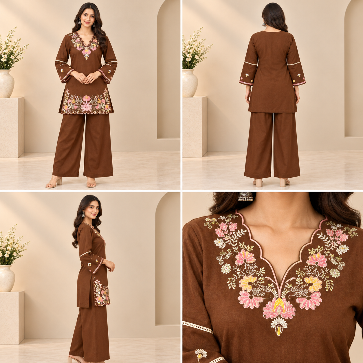 Floral Embroidered Women's Short Kurti Set
